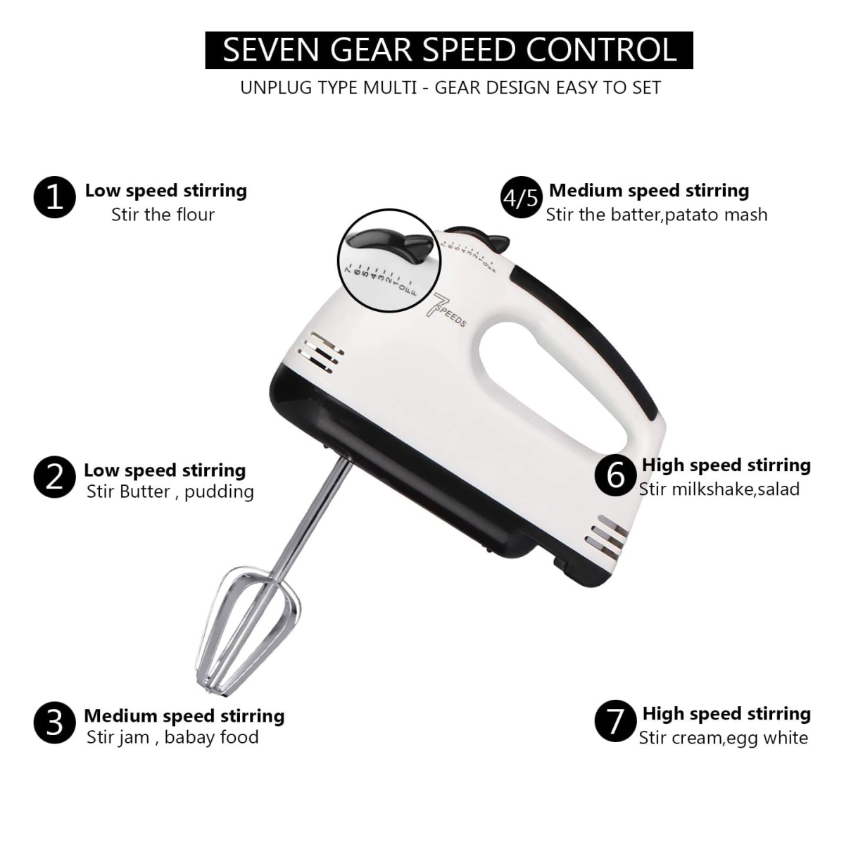 Miniatura 3 de Batidora de mano 7 velocidades multifunc